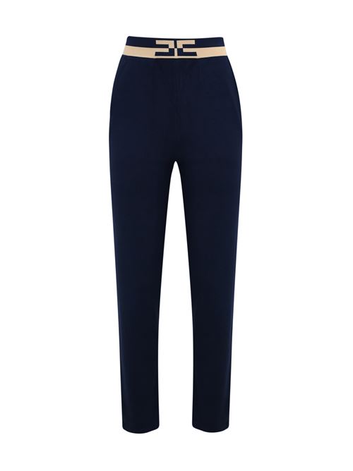 Pantalone jogger in maglia di viscosa navy/crema Elisabetta Franchi | KP62S46E2CL4